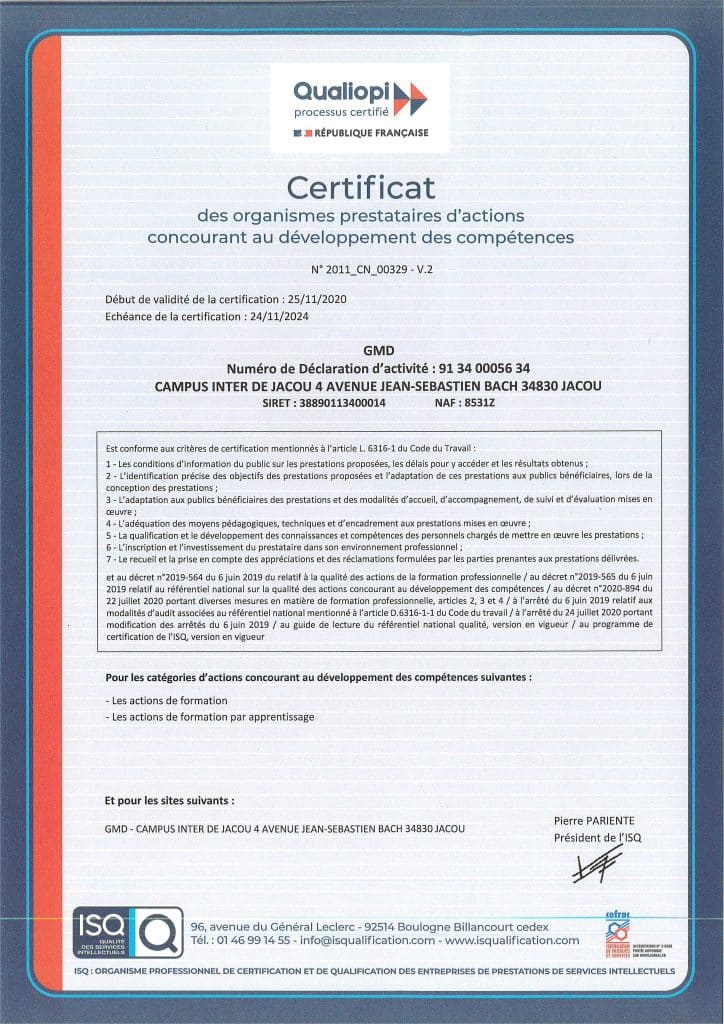 certificat qualité CFA